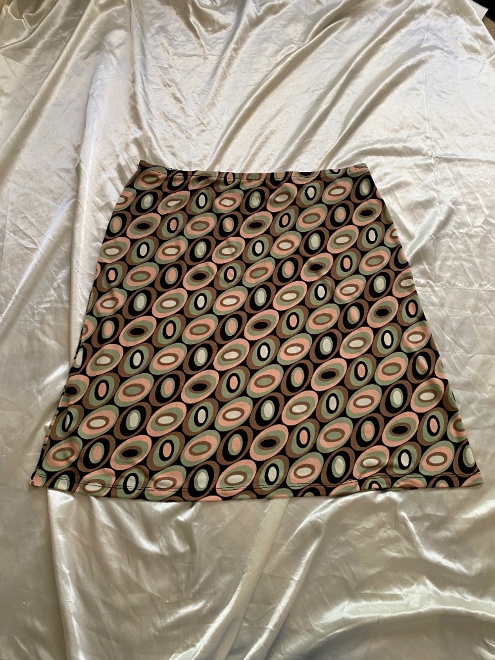 Vintage y2k Brown Green Abstract Polka Dot Mod Mini Skirt XL